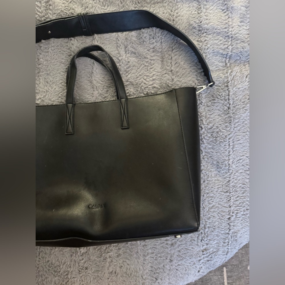 CALPAK Haven Black Leather Laptop Tote Bag - Picture 13 of 15